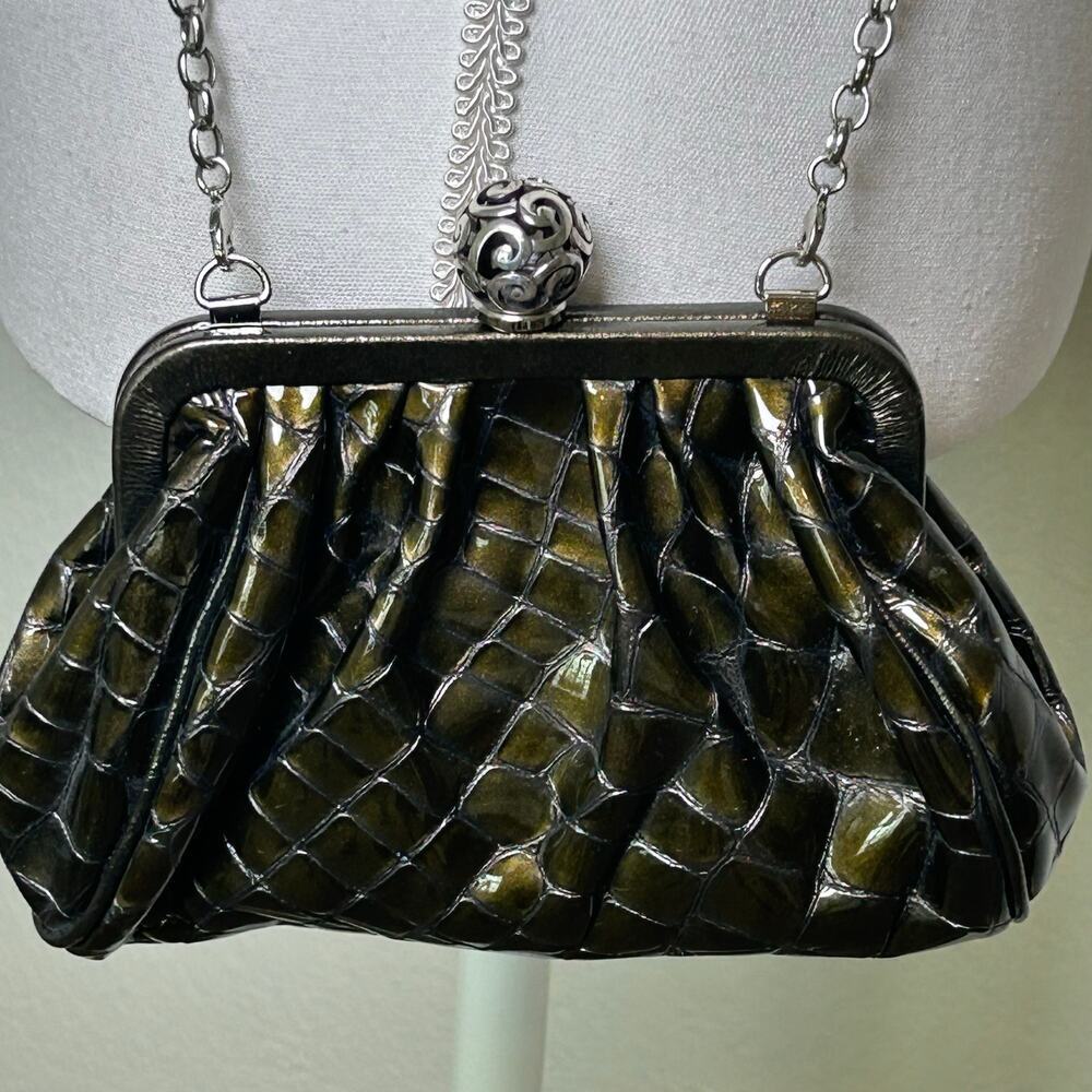 Brighton bronze‎ patent crocodile print small clutch cross body decorative clasp